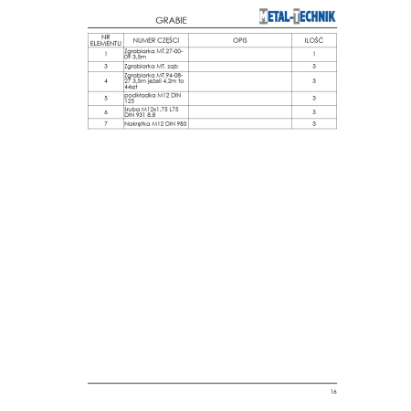 Części zamienne - Metal-Technik Zgrabiarka karuzelowa
